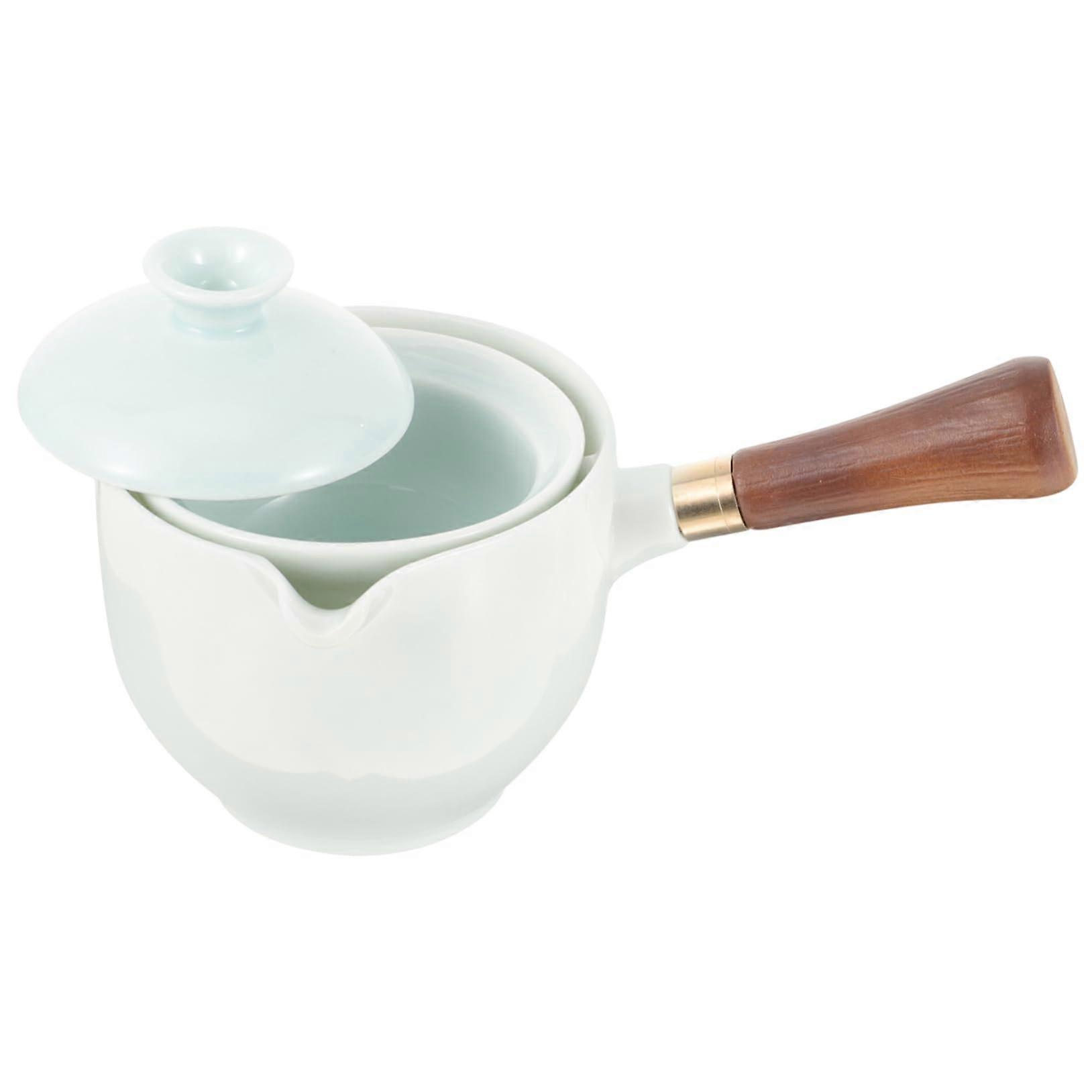 Gongfu Tea Pot Ceramic Teapot with 360° Rotatable Strainer and Side Handle for Home Office Travel