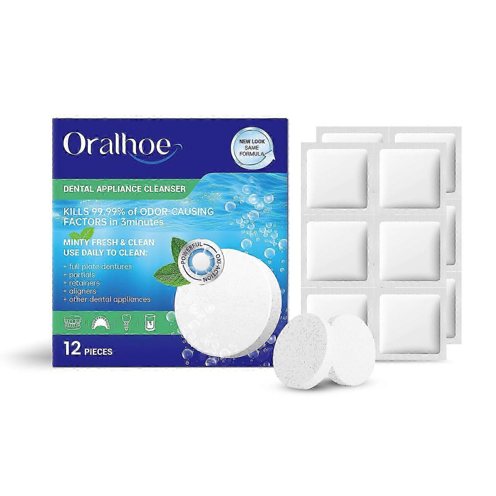 Denture Cleaning Tablets - Fresh Breath & Stain Removal, Easy & Effective, 12 Pack