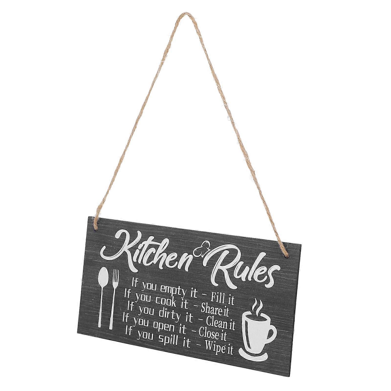 Kitchen Rules Sign Wood Door Plaque for Rustic Kitchen