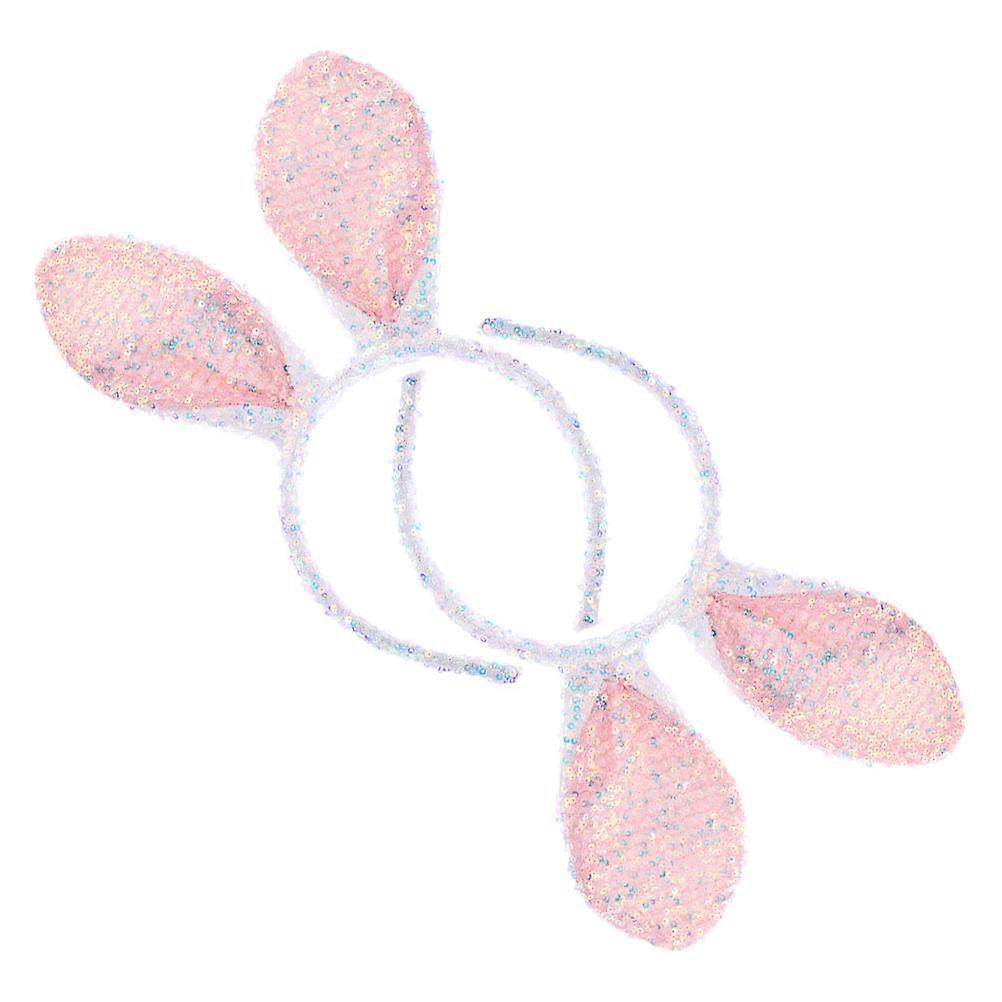 2Pcs Bunny Ears Headband for Easter White Sequined Headwear Costume