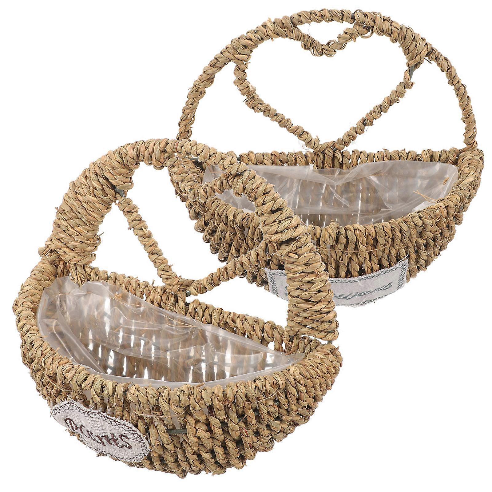 Light Brown Woven Hanging Basket Straw Basket for Storage 4Pcs