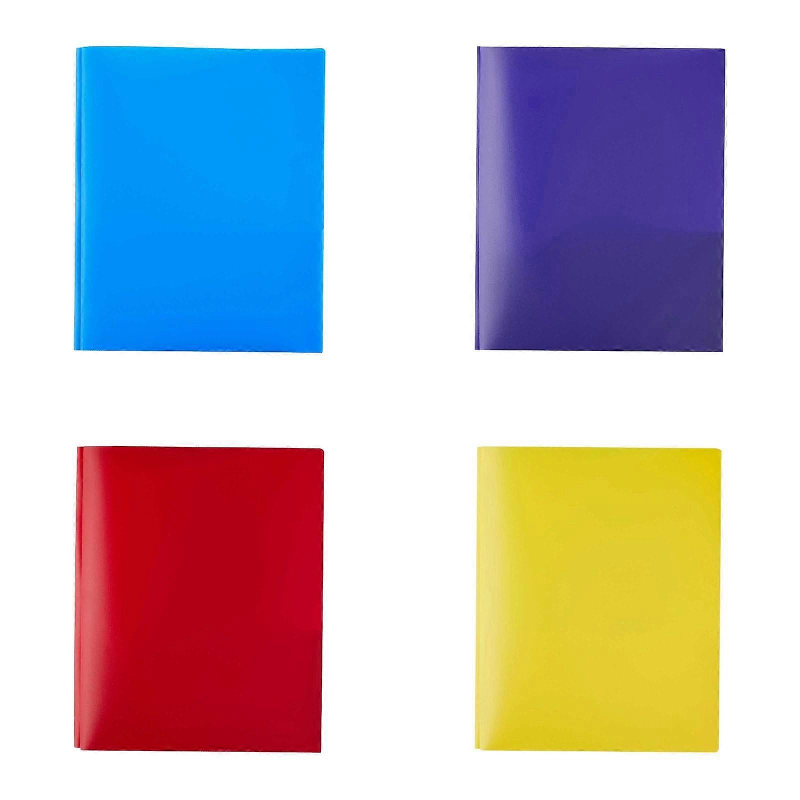 Witspace Heavy Duty Plastic Folders with Pockets & Prongs, Extra Thick for Letter Size, Bright Colors, School & Home, 4 Pcs