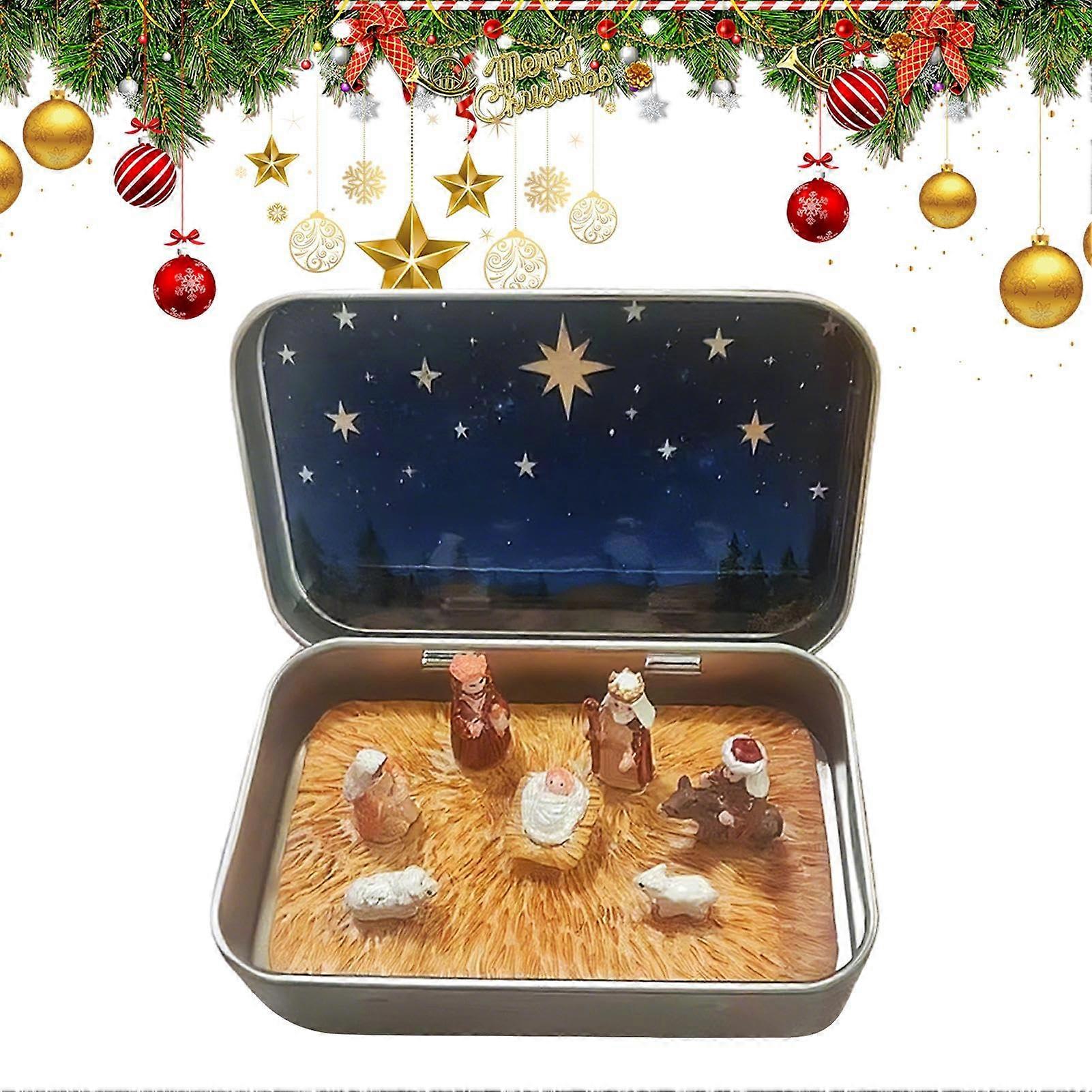 Christmas Nativity Set in Tin Box with Durable Resin Figures for Elegant Indoor Holiday Display