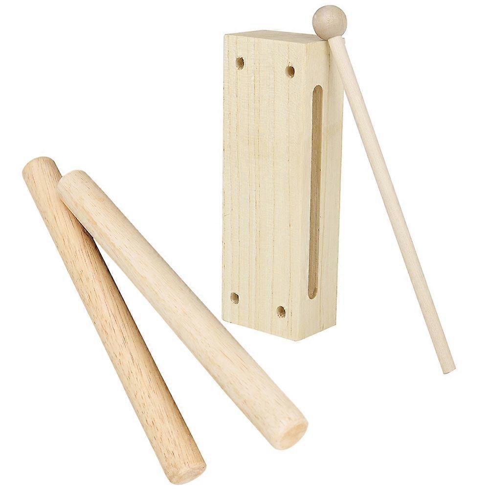 Wooden Block Instrument for Musical Percussion with 3Sets and Drumsticks