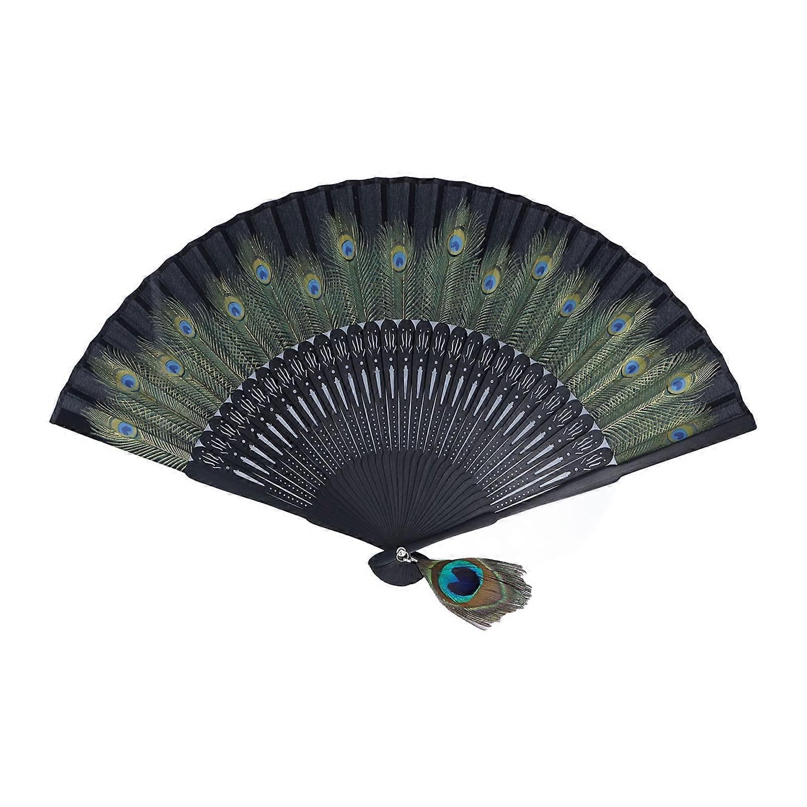 Elegant Peacock Pattern Bamboo Folding Hand Fan for Wedding Dance Performance and Home Decor