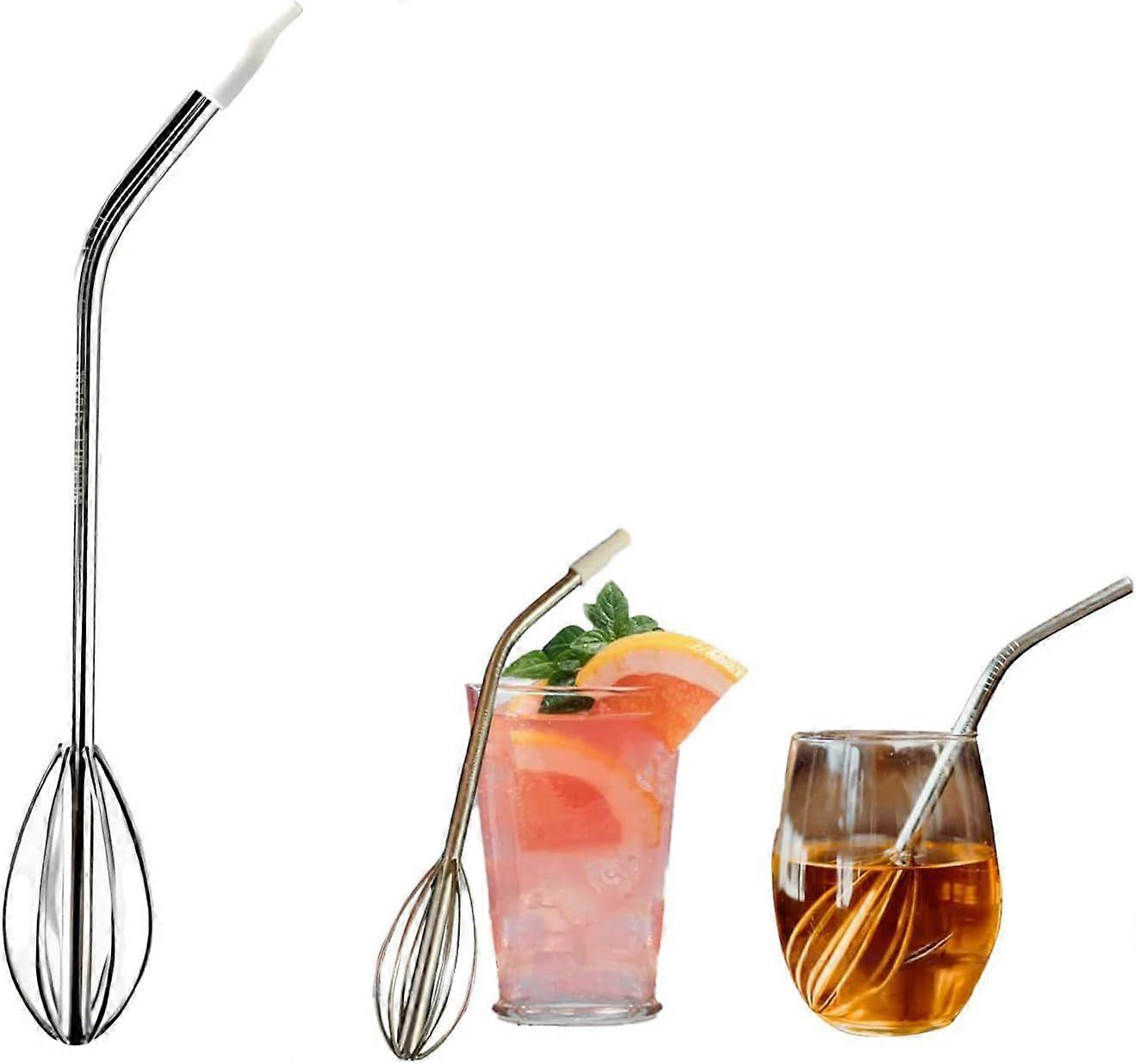 2-in-1 Innovation The Whisk Straw, Reusable Stainless Steel Straw with Silicone Nozzle and Whisk