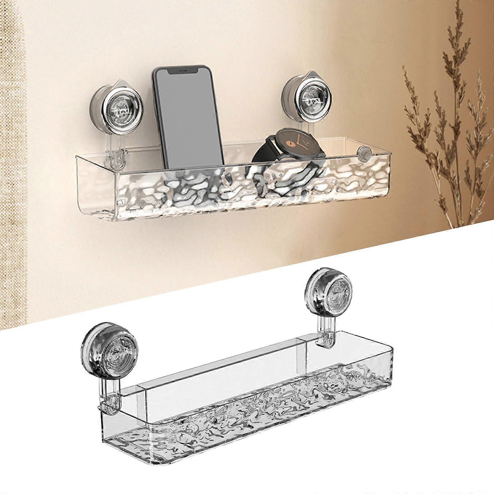 Bathroom Shower Shelf with Suction Cup, NoDrill Glacier Pattern Removable Wall Storage Caddy White