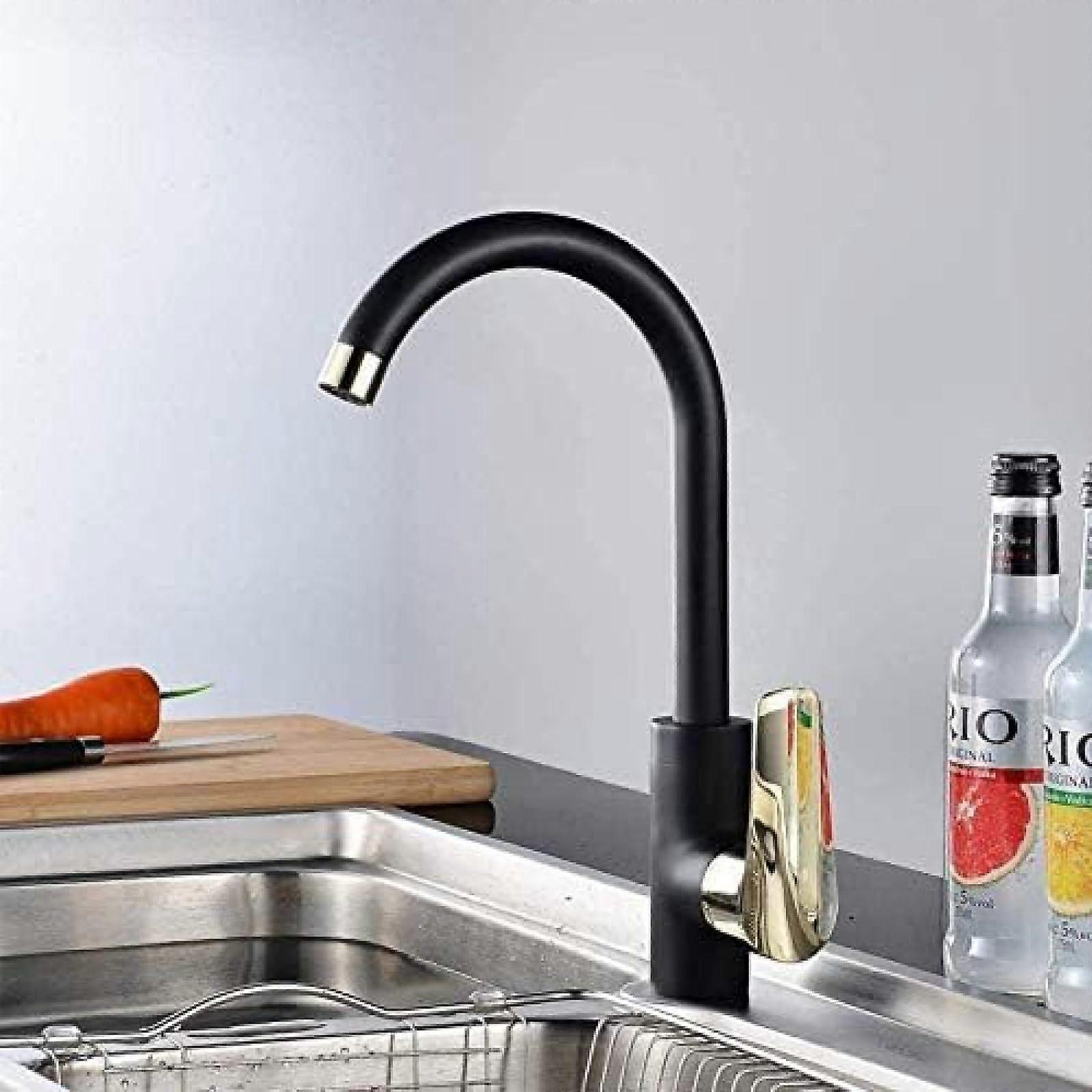 Black Solid Brass Kitchen Faucet with 360° Rotation Single Handle Mixer Tap Hot and Cold