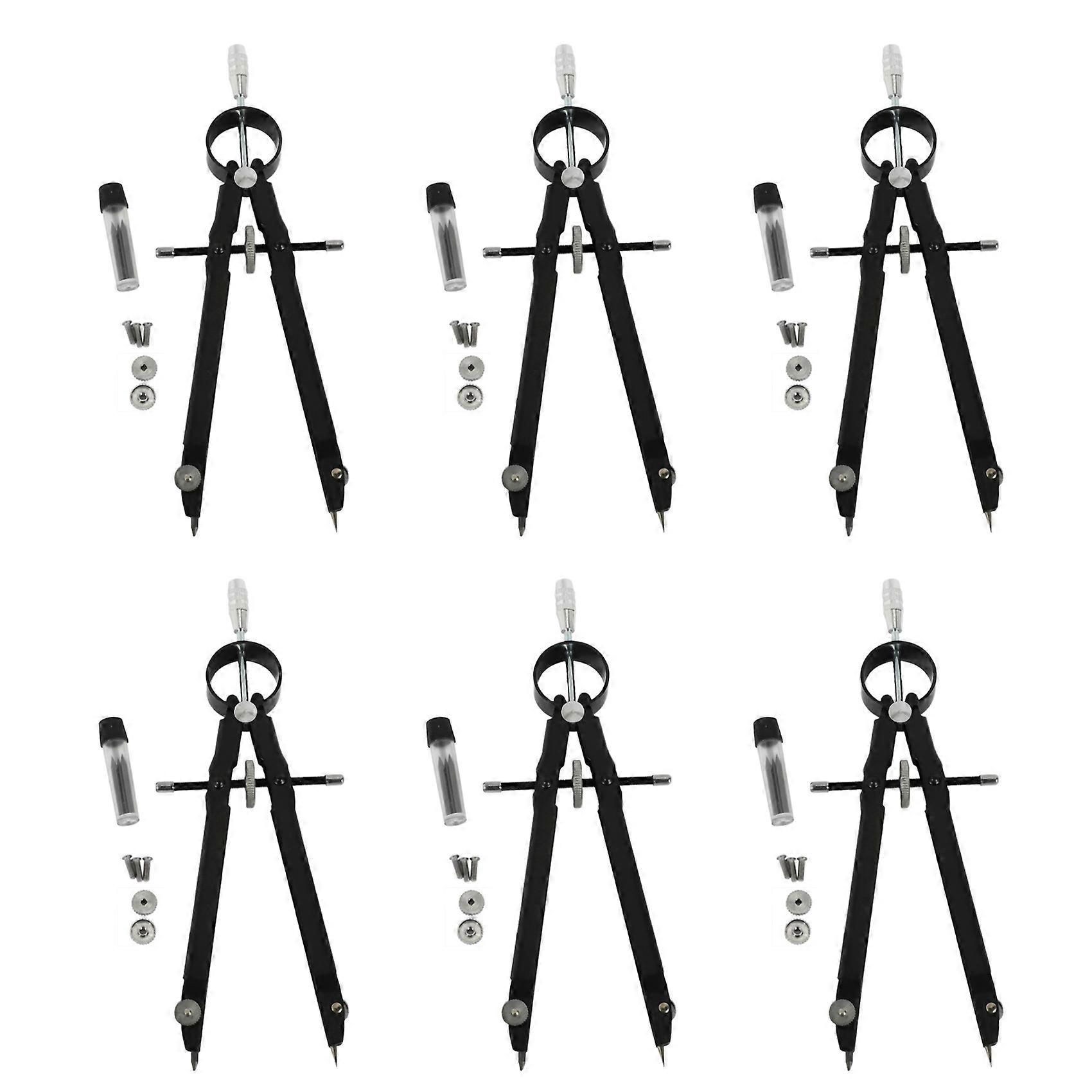 6X Professional Compass, Compass Geometry Set with Lock, Math and Precision Compass, Metal and Durable(Black)