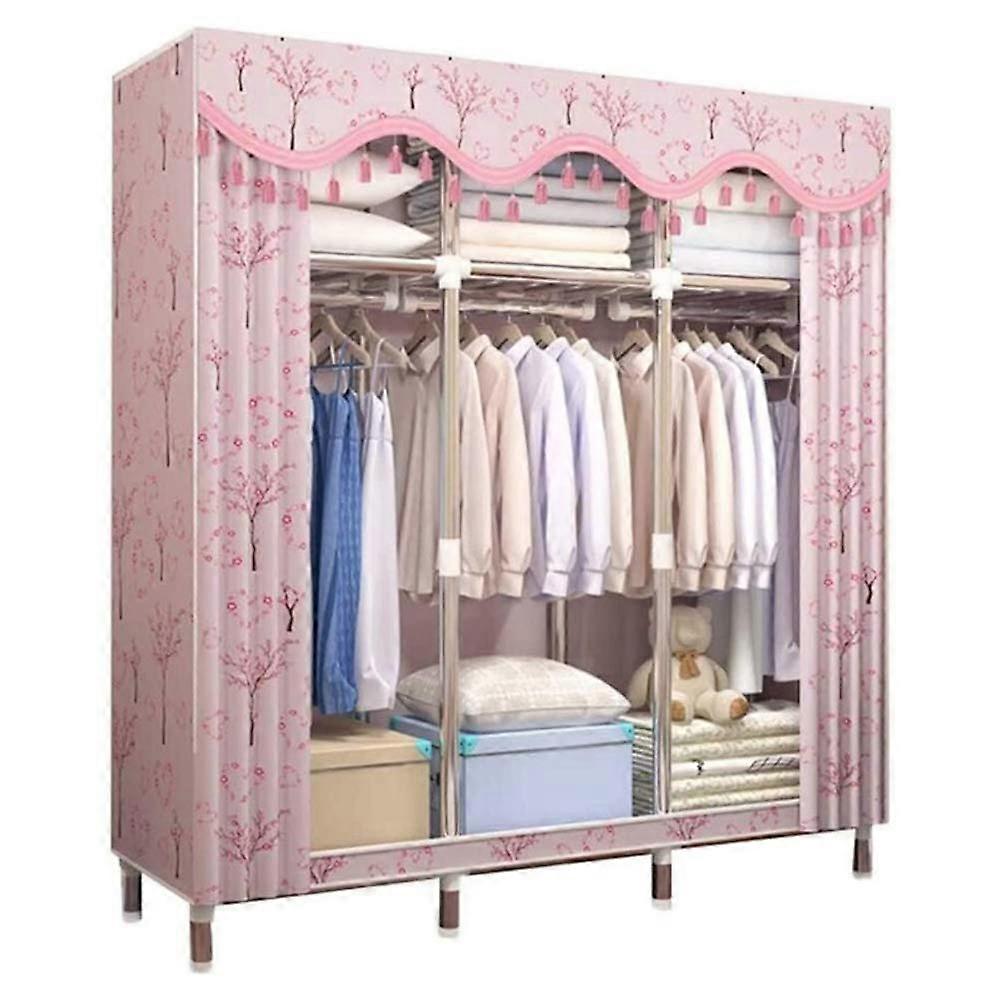 Portable Fabric Canvas Wardrobe with Hanging Rail, Large Capacity Clothes Organizer, 20mm Steel Frame
