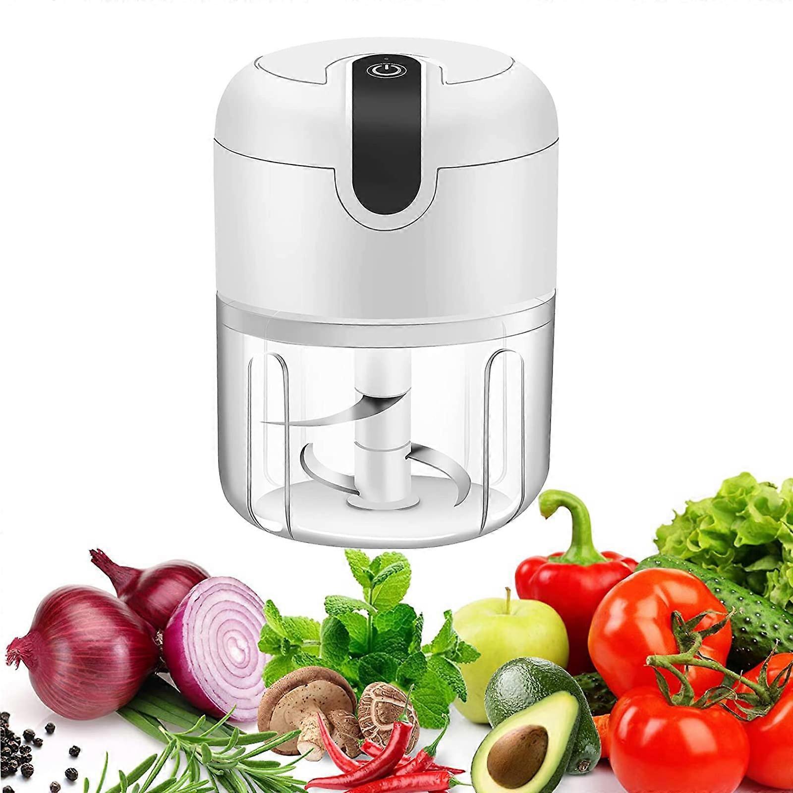 USB Rechargeable Mini Food Processor Garlic Chopper with OneTouch Operation, 250ml White