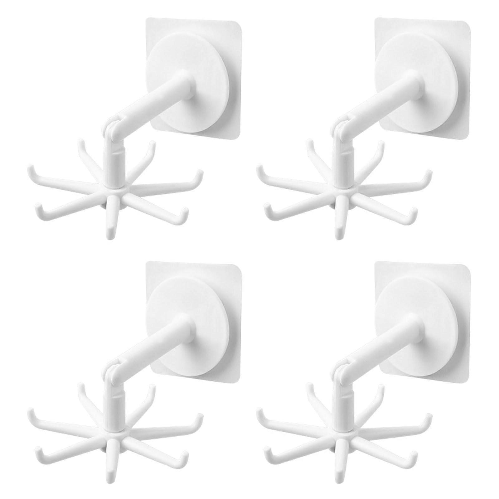 Rotating Kitchen Hooks 4pcs 360° Foldable 7Claw Self Adhesive Space Saving for Bathroom and Kitchen White