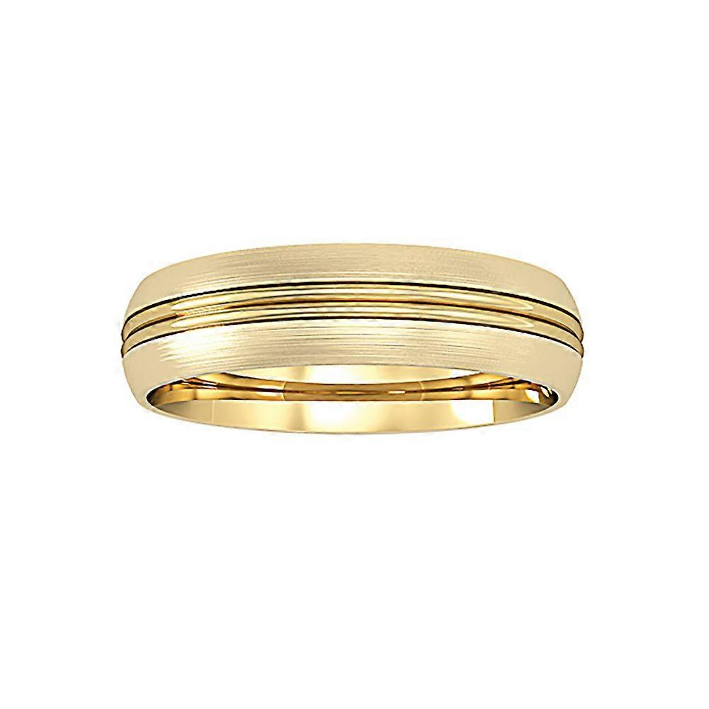Jewelco London 18ct Yellow Gold Court Double Groove Satin Brushed Band Wedding Ring 5mm