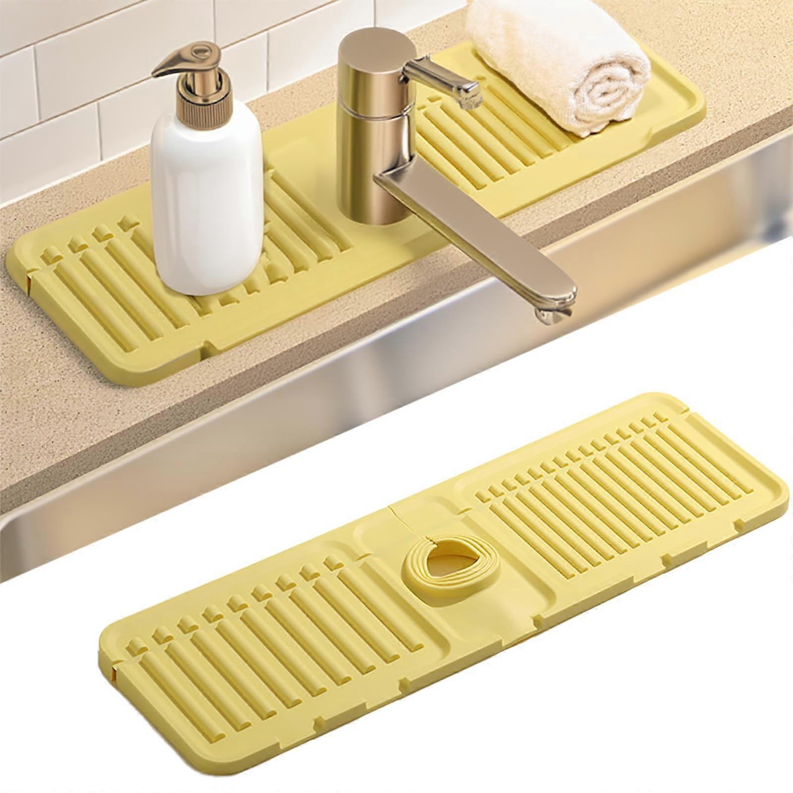Faucet Splash Guard Silicone Sink Mat, Fast Drying Foldable Cuttable Tap Protector for Kitchen Bathroom (Yellow)