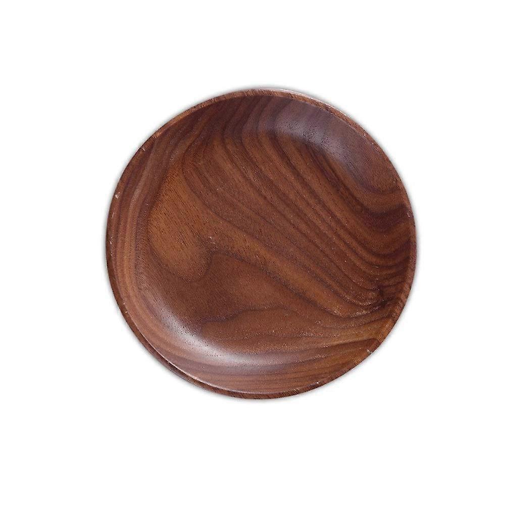 Wooden Serving Tray Round Walnut Dinner Plate MultiUse Moisture Resistant Easy Clean