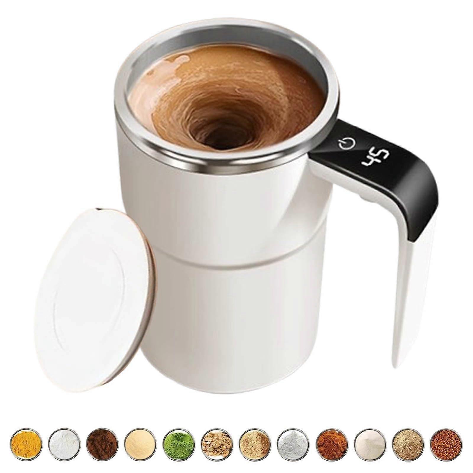 Self Stirring Coffee Mug with Automatic Magnetic Stirring and LED Temperature Display 380ml White
