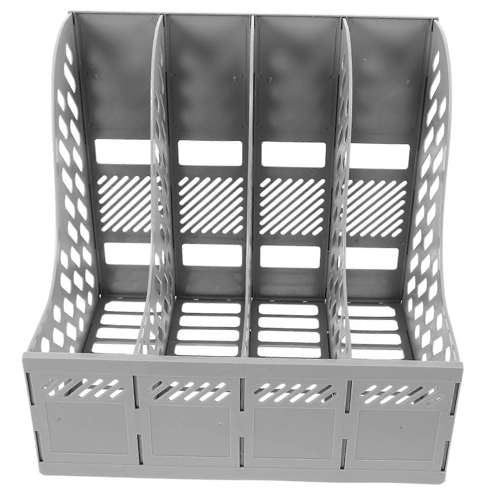 Plastic Desktop File Organizer with Vertical Document Storage Rack for Office Desk and Quick Access