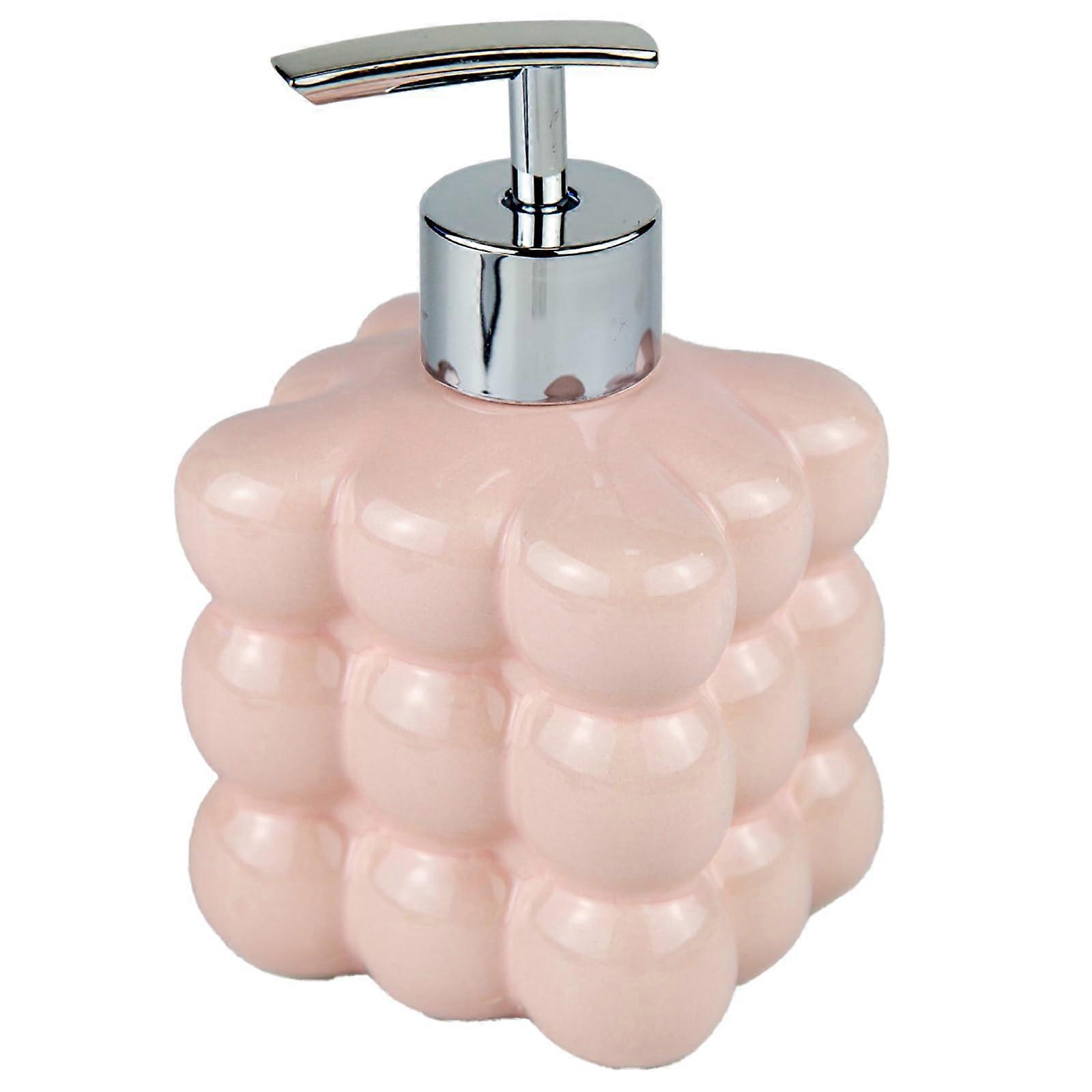 Ceramic Soap Dispenser with Pump, Compact Bubble Shape for Bathroom or Kitchen Sink, Pink