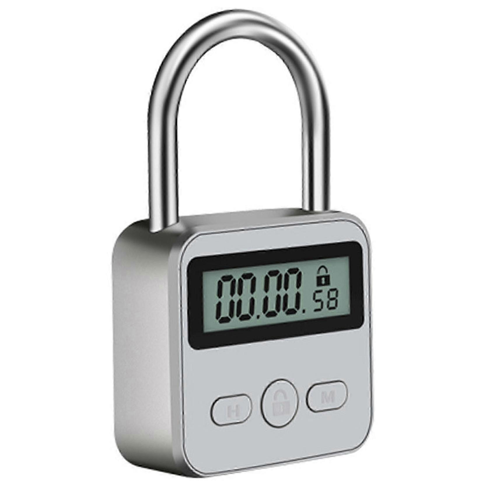 Metal Timer Lock LCD Display Multi-Function Electronic Time 99 Hours Max Timing USB Rechargeable Timer Padlock,SilverSilver Edition 0126