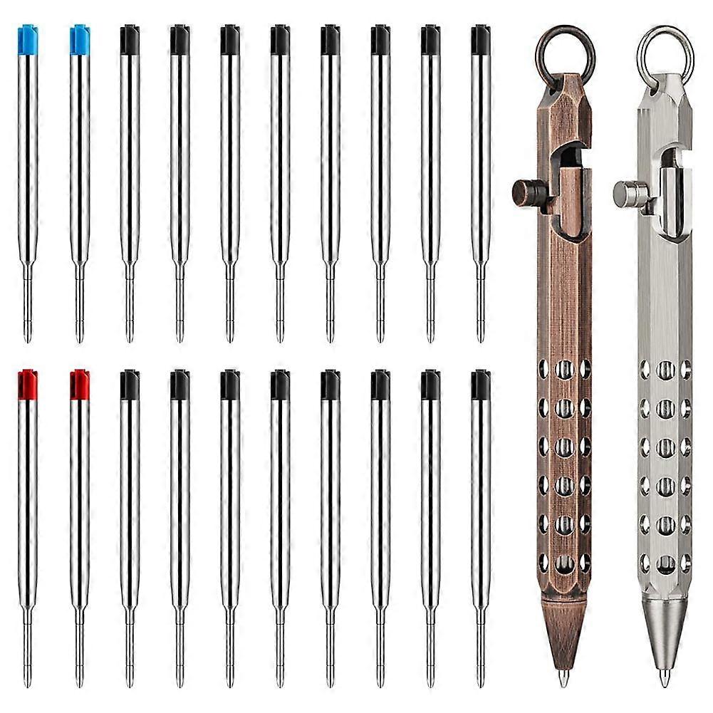 2Pack Bolt Action Pen Set, Hexagonal Solid Brass Pocket Pen with 20 Ballpoint Refills D