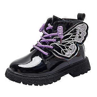 Drengepige Dejlige Sneakers Ensfarvede Stilfulde Sko Snøre Korte Støvler Med Sommerfugledekoration Hudvenligt Stof Til Børn
