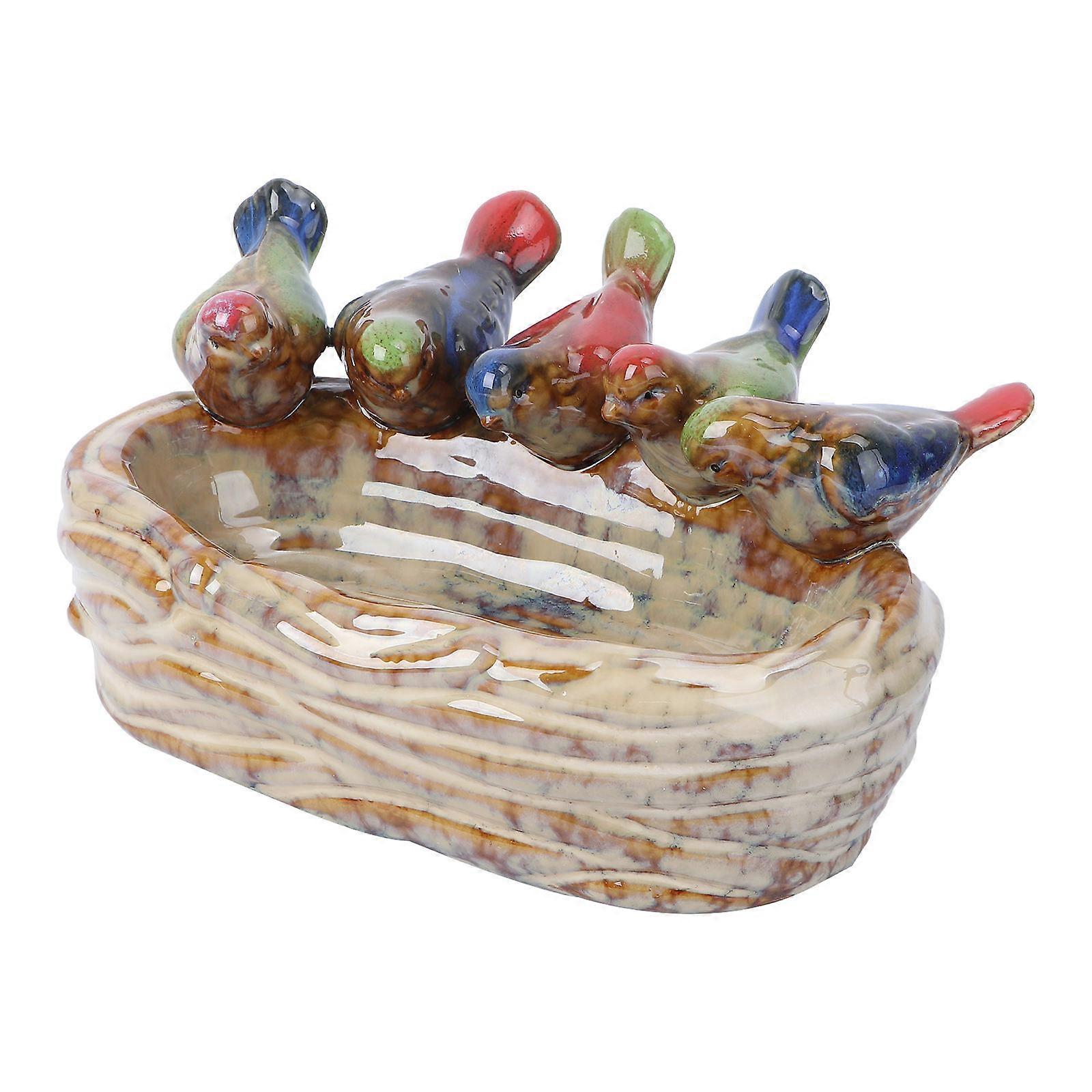 Beige Ceramic Bird Feeder Designed for Fruit Serving 2Pcs Set