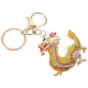 Drachen-Schlüsselanhänger mit Strasssteinen, goldener Metallanhänger