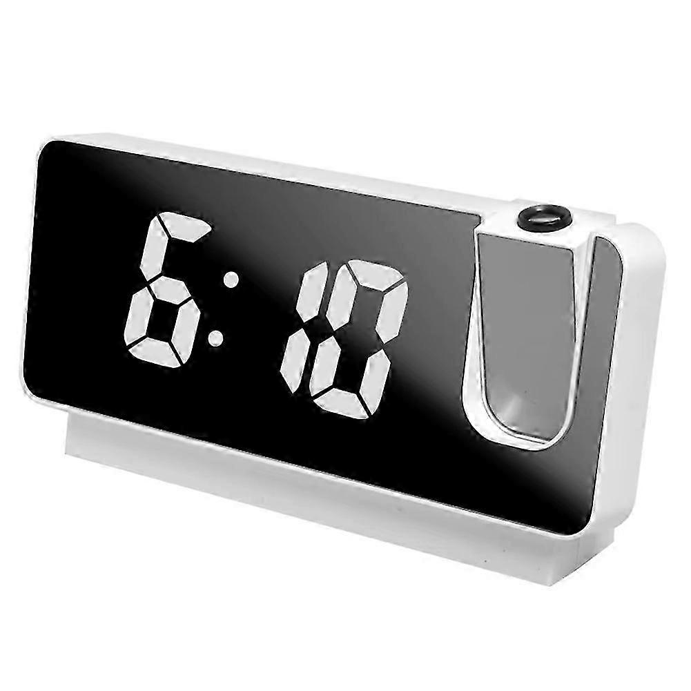 Multifunctional 180° Rotating Projection Creative Alarm Clock, LED Silent Screen, White Shell