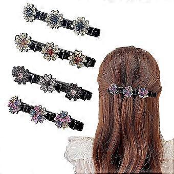 4 stuks sprankelende crystal stone gevlochten haarclips voor vrouwen, rsvelte gevlochten haarclip met 3 kleine clips