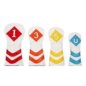 Leather Golf Covers Driver 1 3 5 U Headcovers 4 Piece Set White with Multicoloured