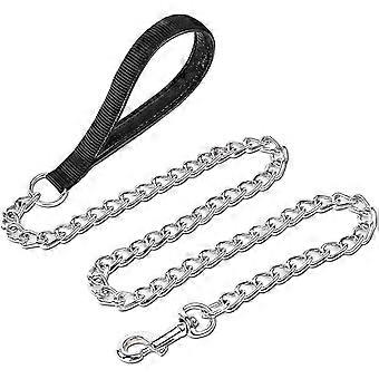 Chrome Plated Metal Dog Leash Chain Lead Heavy Duty Chew Proof Leash With Padded Handle Walking Traffic Training Traveling4' /2.0mm Small Chain