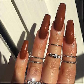 Red Glossy Extra Long Ballerina Press On Nails Fake Acrylic Tips for Halloween 24pcs Style8