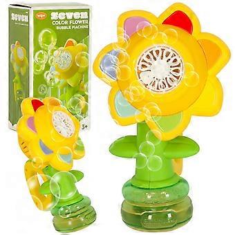 Soap bubble machine flower shape green with light, rechargeable USB, 3+
