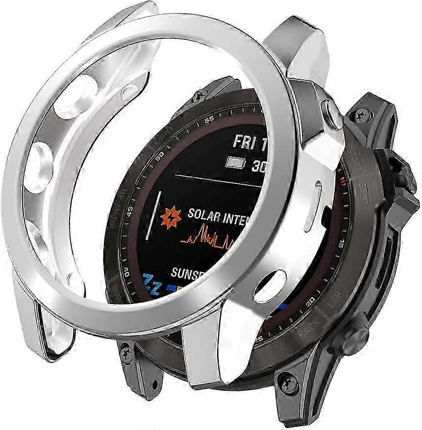 All-Round TPU Case Compatible with Garmin Fenix 7X Full Coverage Silver