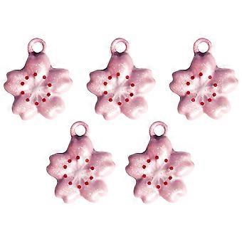 Cherry Blossom Bell Pet Necklace Accessories for Decoration 5Pcs Pink Iron Bells