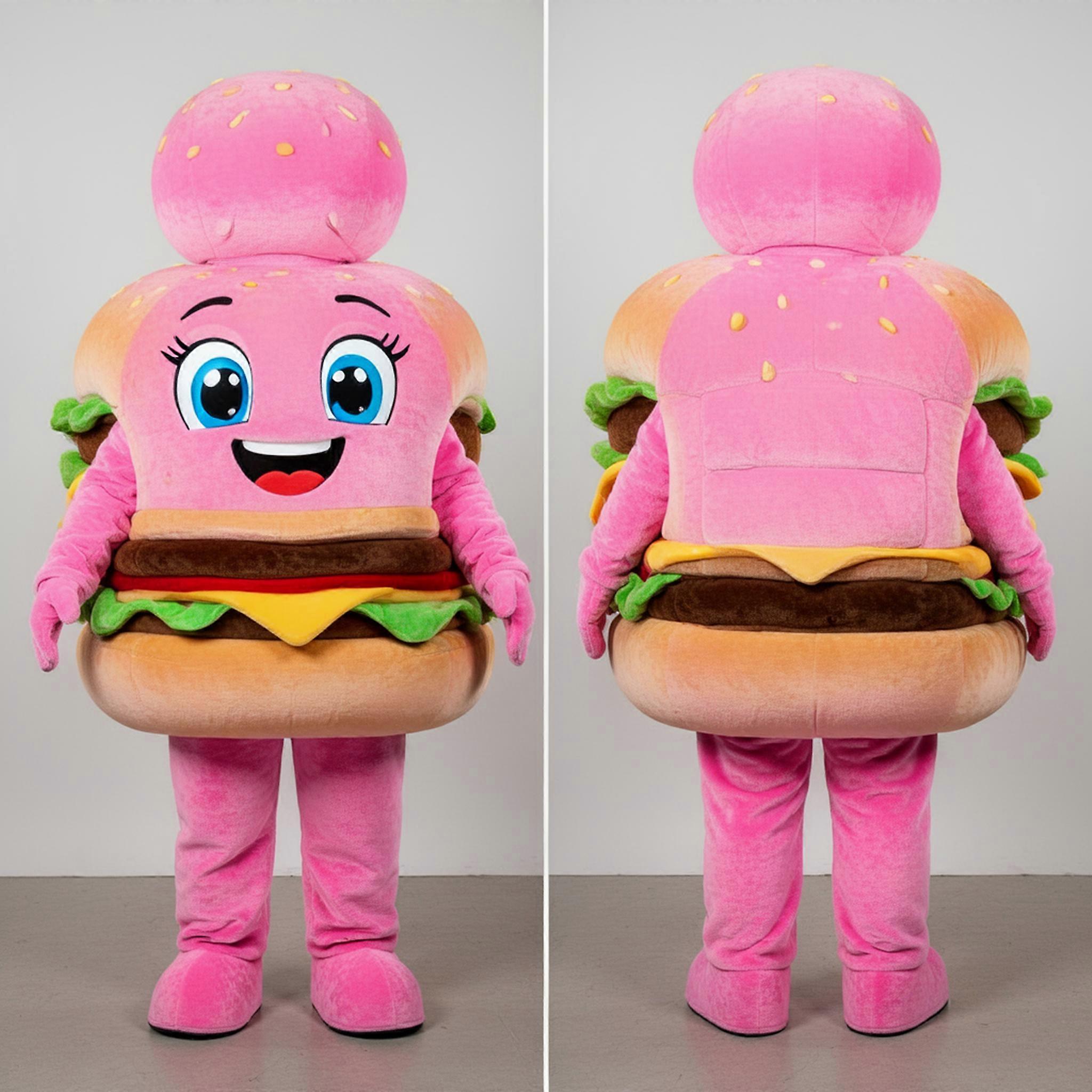 MASTICOT Bright Orange Lettuce Hamburger Mascot
