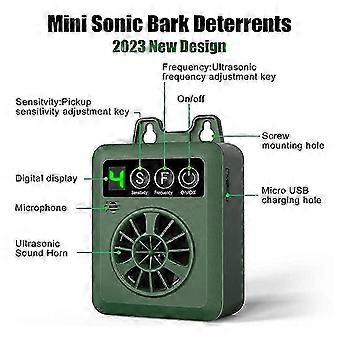 Ultrasonic Dog Bark Deterrent Device, Rechargeable Anti Barking Control Tool, Green, 4 Sensitivity Levels, Safe for Dogs and Humans, Indoor Outdoor Us