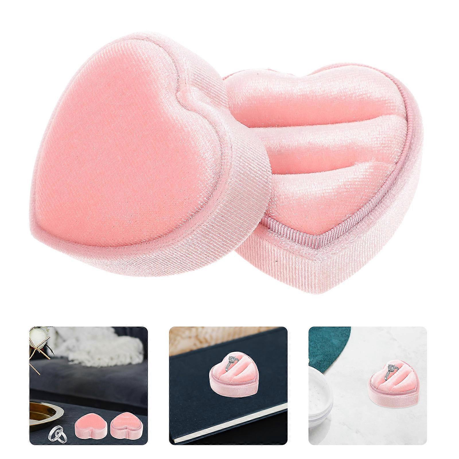 Pink Heart Shaped Ring Box for Storage Use Flannelette Material
