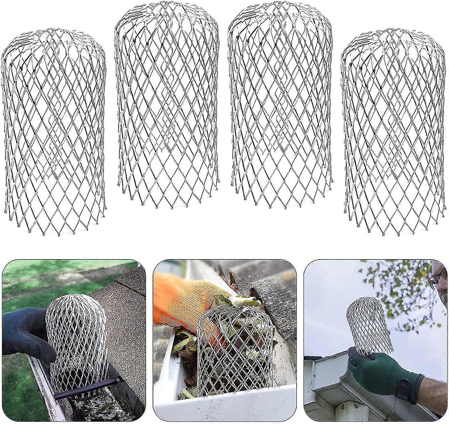 4 Pack Aluminum Gutter Guards, Expandable Leaf Strainer, Metal Gutter Filter, Rustproof, Fits 2-4 Inch Downspouts, Reusable, Easy Install
