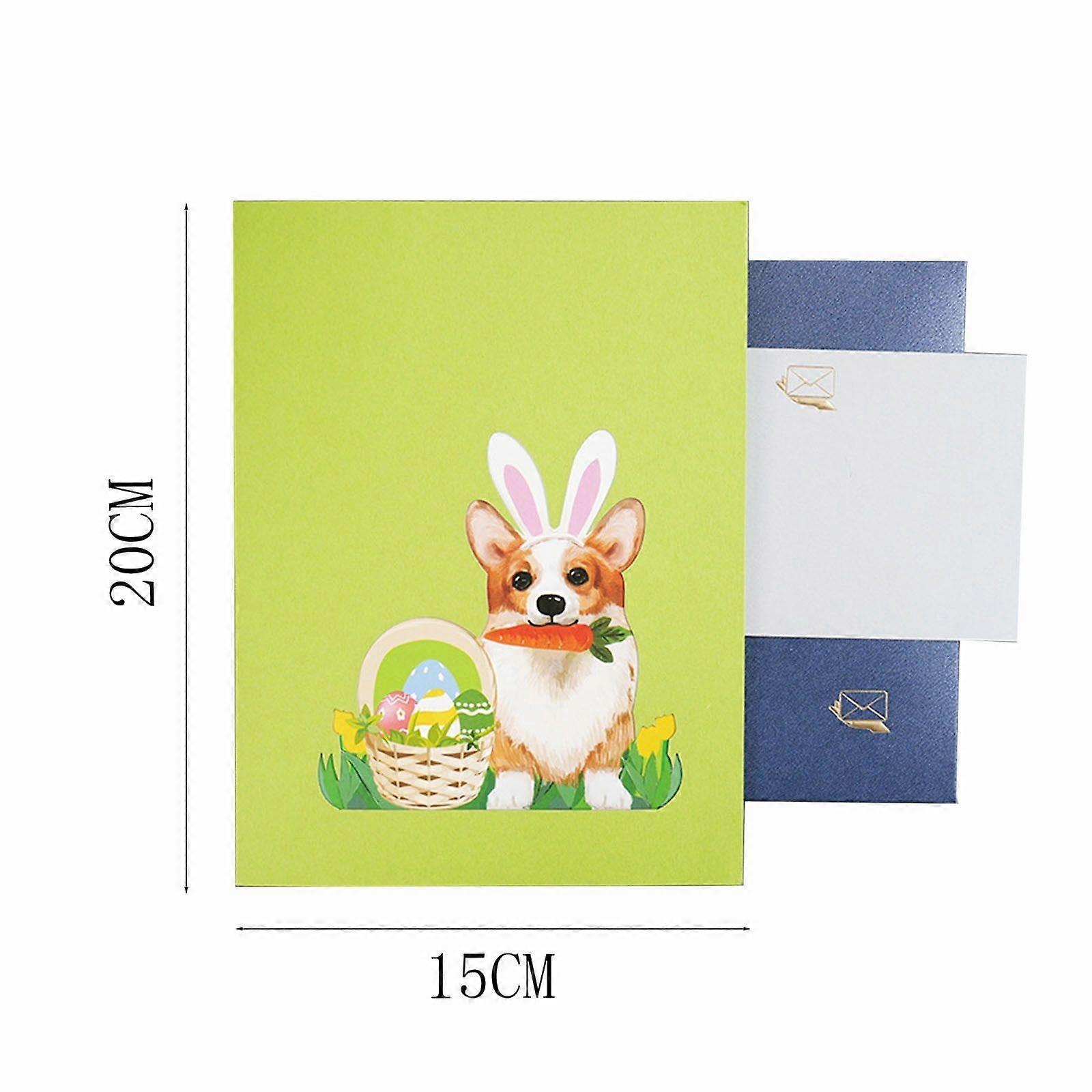 3D Stereo Easter Greeting Card with Corgi Rabbit Ear Design, Includes Envelope