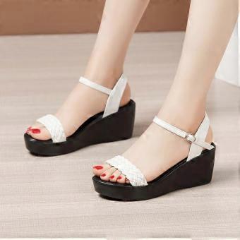 6 cm, klein formaat, comfortabele leren sandalen met gebreide details. Dames, platformschoenen, zomer 2025, middelhak, sleehakken, geschikt voor werk en moeders.
