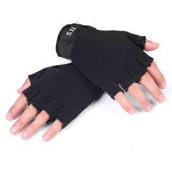 Een paar kinderen halve vinger vrije grootte polyester kinderen sporthandschoenen voor fietsen bergbeklimmen zwart