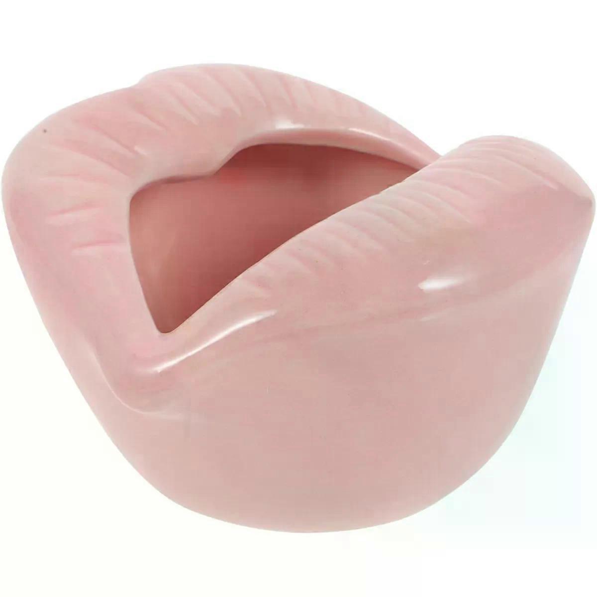 Pink Ceramic Lip Shape Ashtray, Windproof Deep Holder for Cigarettes