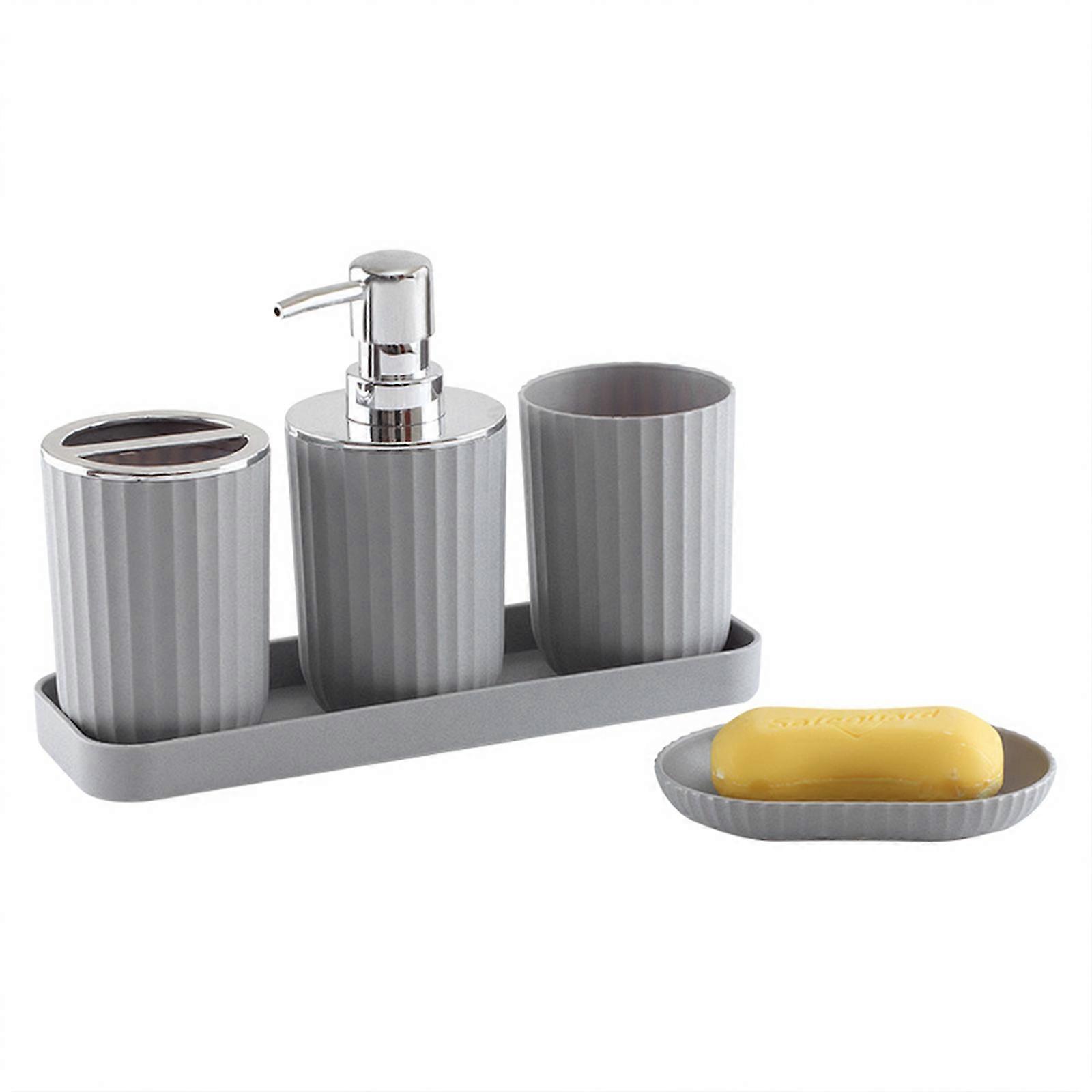 Grey 5-Pc Bathroom Set Ceramic Plastic