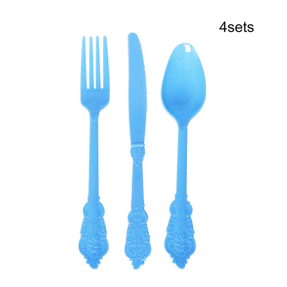 4 Sets Disposable Western Tableware Imitation Metal Plastic Carved Embossed Dinner Set New