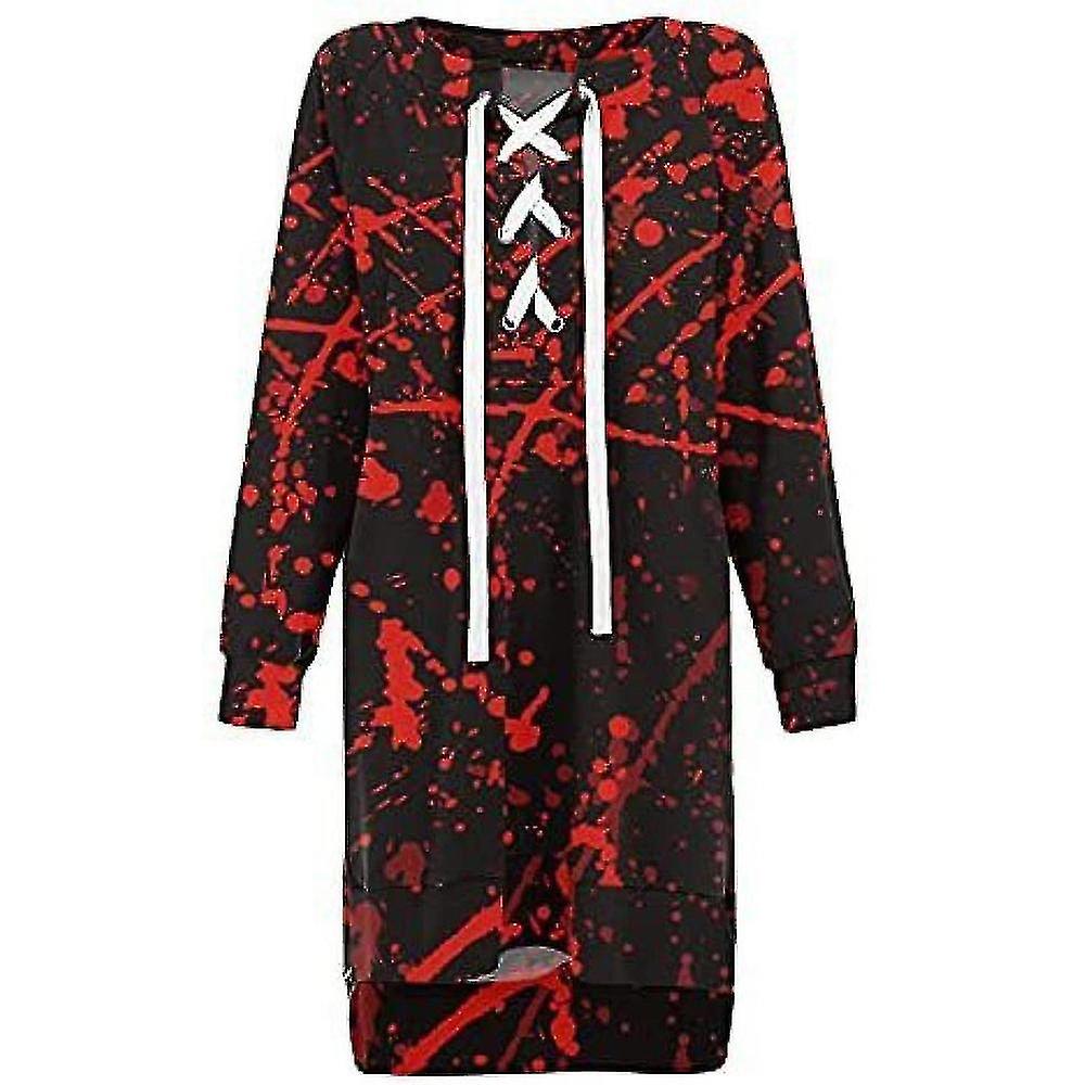 Halloween Damer Tryck Långärmad Spets Upp Mini Klänning