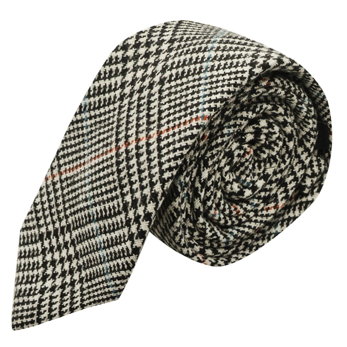 Black &amp; White Dogtooth Check Tweed Tie