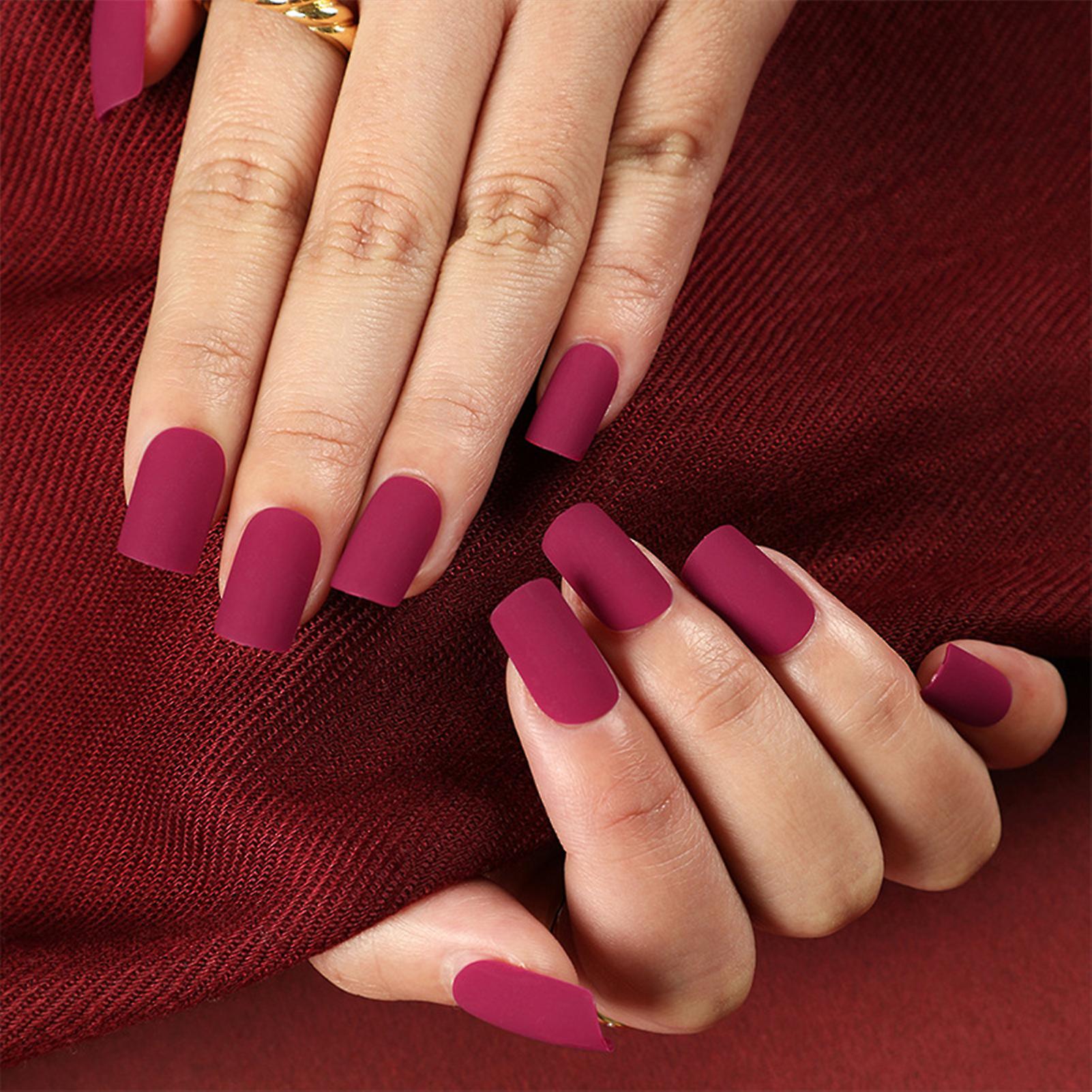 Solid Color Rectangular False Nails Non-fading Press-on Nails With Nail Glue For Home Diy And Nail Salon