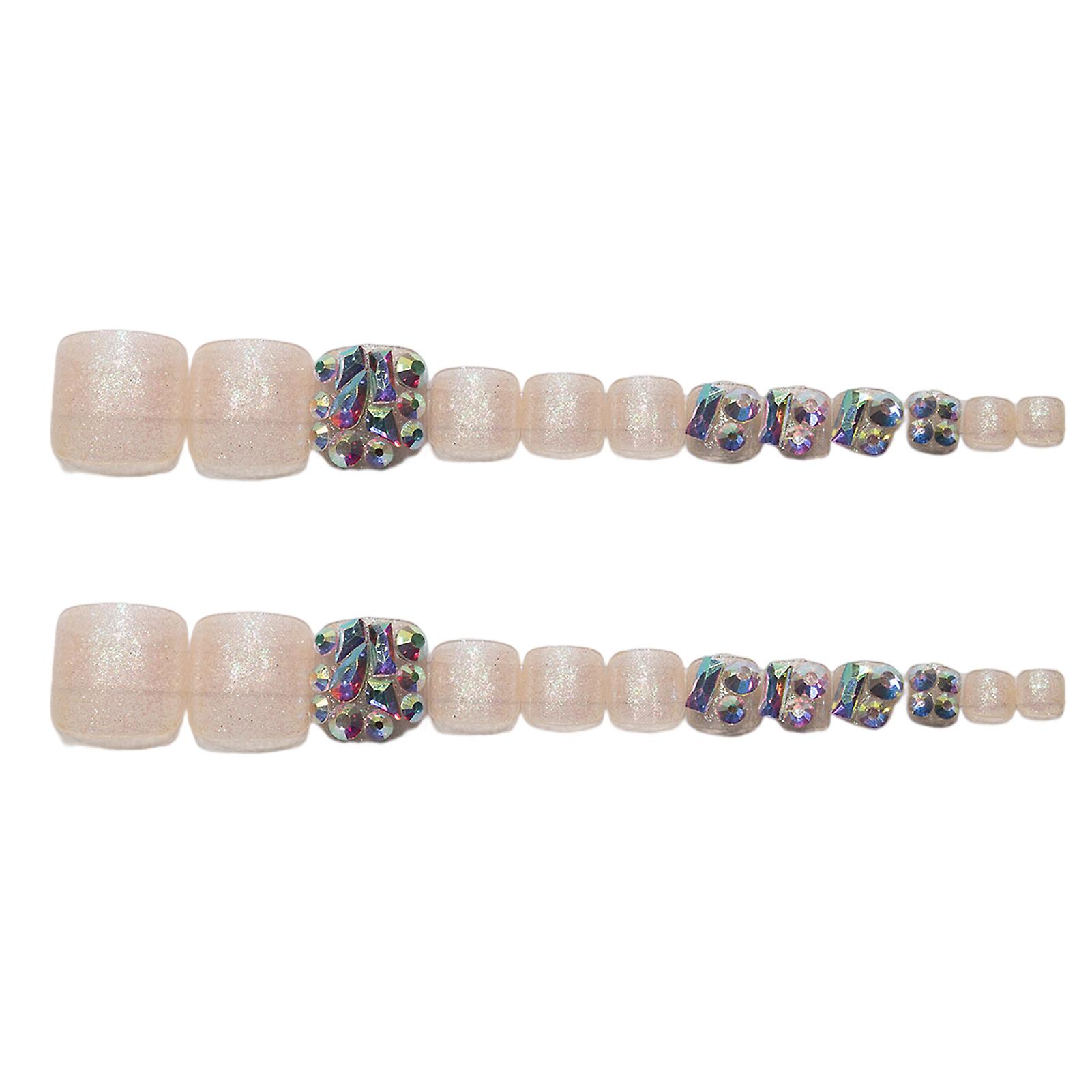 Full Rhinestone Setting Fake Toenails Sweet & Charming Reusable False Nails