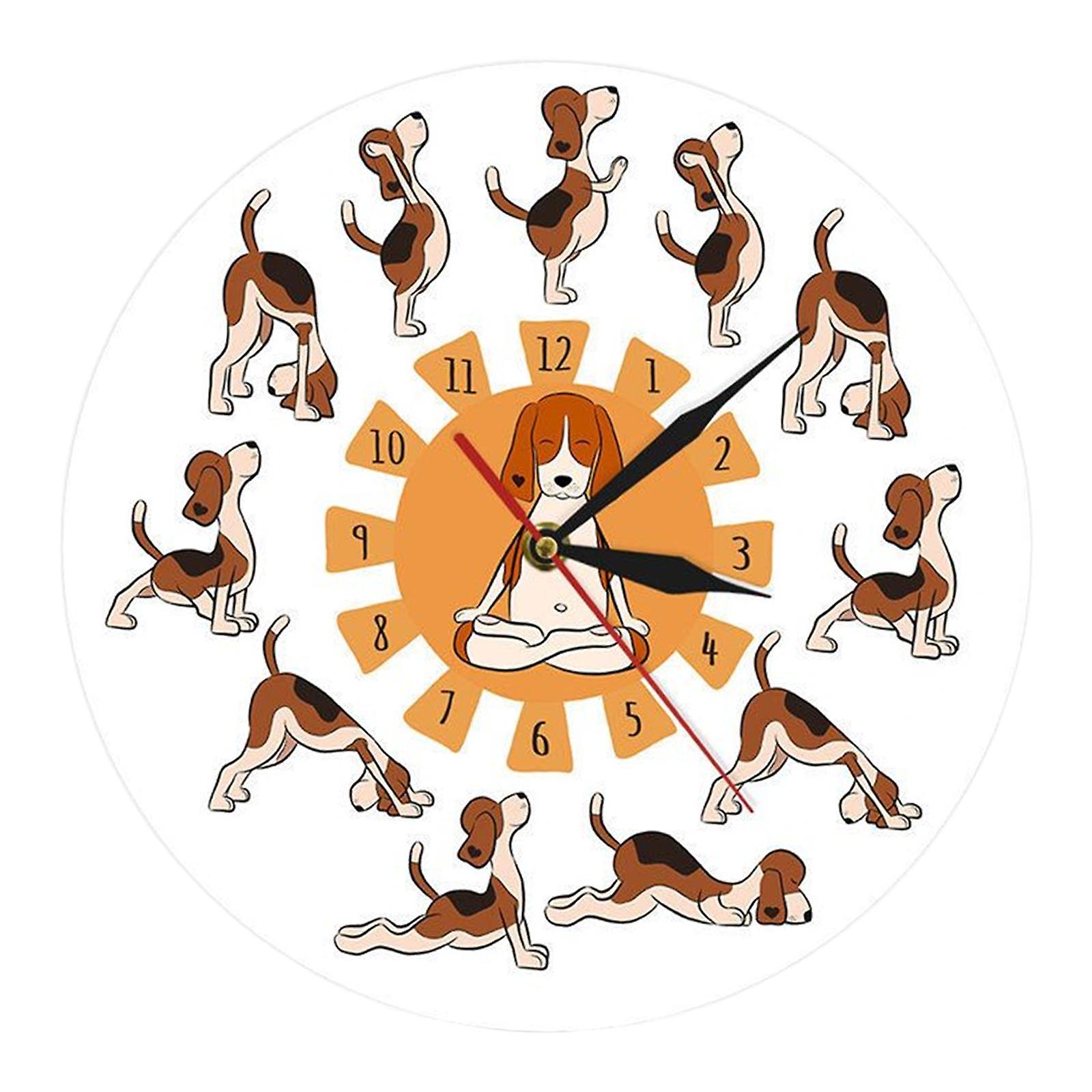 Dog Doing Yoga Position Wall Clocks 12 inch Printed Decal Image